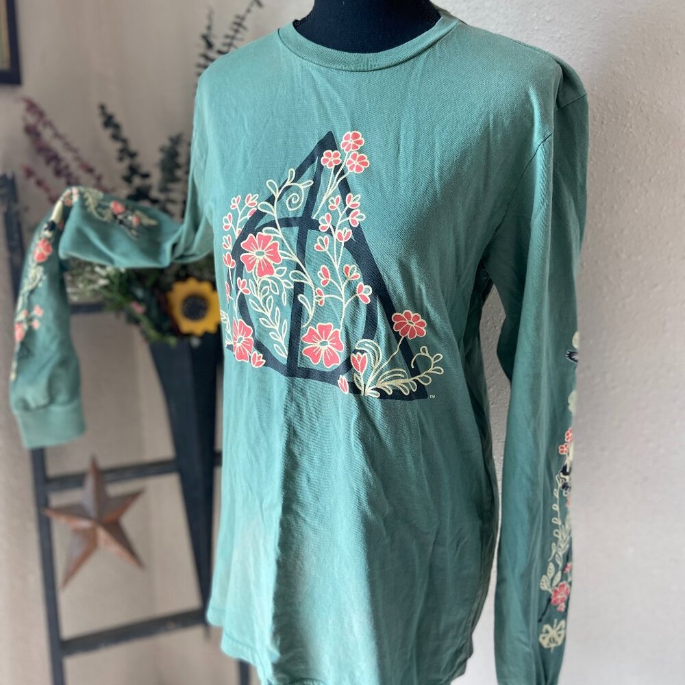 Harry Potter Box Lunch Green Long Sleeve Floral Shirt S